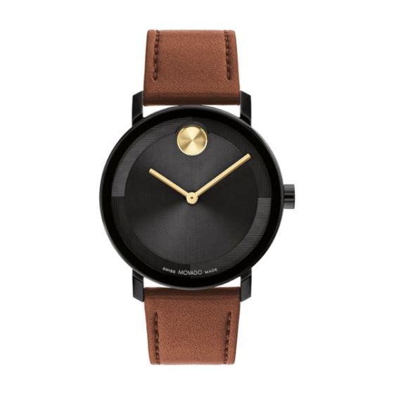 Men's Bold Evolution 2.0 Black & Cognac Leather Strap Watch Black Dial