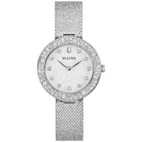 Ladies' Champagne Crystal Silver-Tone Mesh Strap Watch Silver Dial