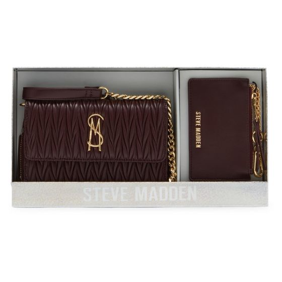 BCARINA Gift Boxed Matelasse Crossbody Wallet Set - Wine