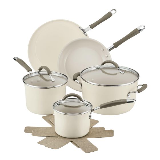 10pc Cucina Ceramic Cookware Set Almond
