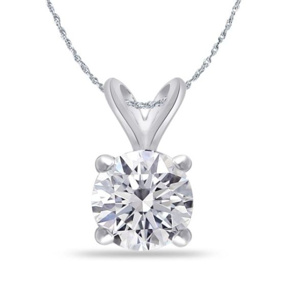 Bright White Round Lab Grown Diamond Pendant in 14K White Gold 1.60ct, Color-FG, Clarity-VS