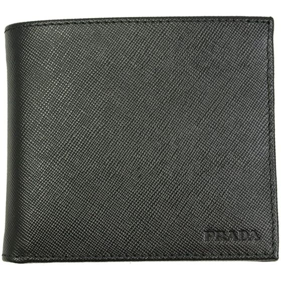 Prada Men's Black Saffiano Leather Logo Billfold Bifold Wallet