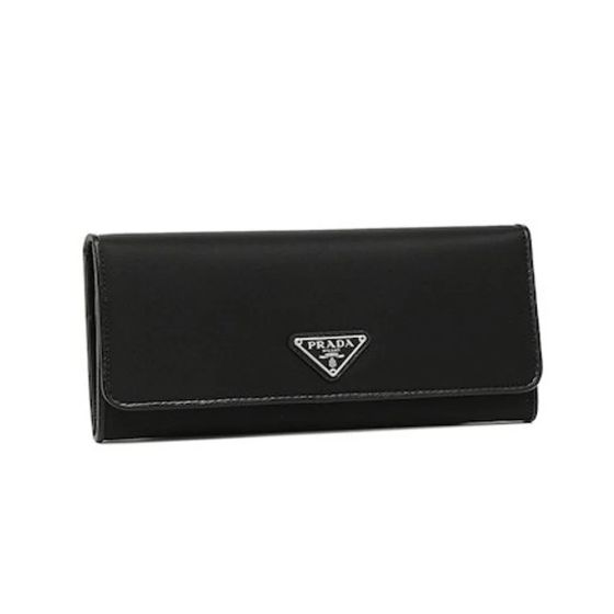 Prada Tessuto Nero Black Continental Flap Black Wallet Silver Triangle Logo