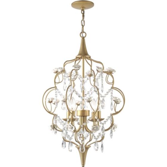 Floral 4-Light Chandelier with Cream Ceramic Roses and Acrylic Beads for Hardwire Installation in Br