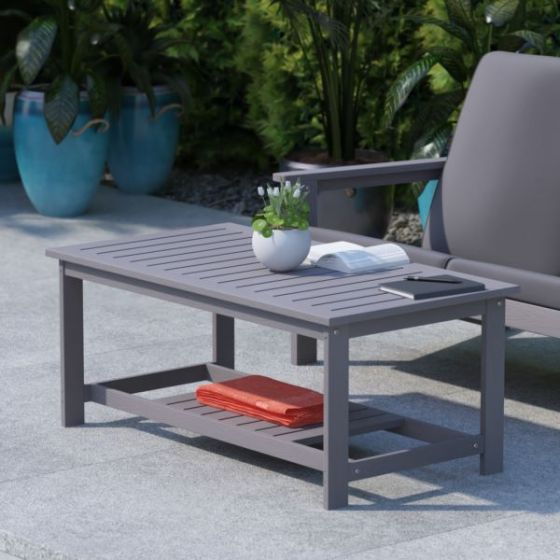 Indoor/Outdoor Poly Resin 2-Tier Adirondack Coffee Table - Gray