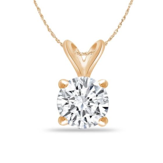 Bright White Round Lab Grown Diamond Pendant in 14K Yellow Gold 0.90ct, Color-FG, Clarity-VVS