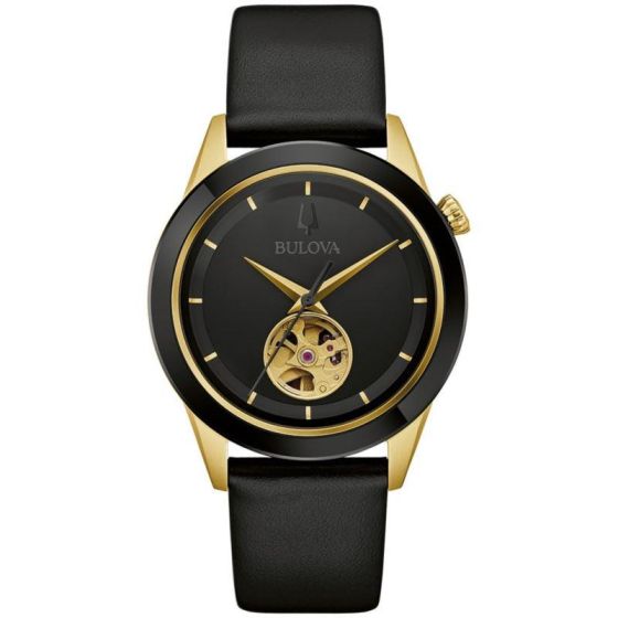 Men's Modern Leather Strap watch, Black dial