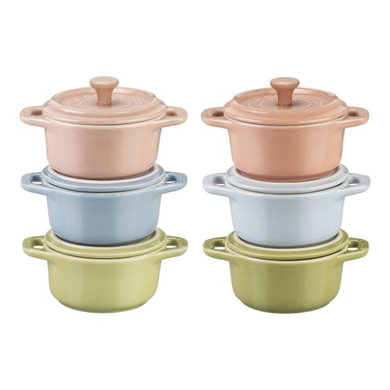 6pc Ceramic Mini Round Cocotte Set Macaron Pastels