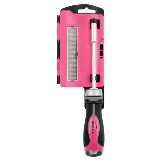 13-in-1 Ratcheting Screwdriver with Bit Set  Pink
