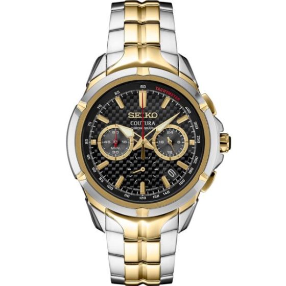 Seiko Coutura TT Quartz Chronograph Black Dial, Gold/Silver bracelet, Gold accents