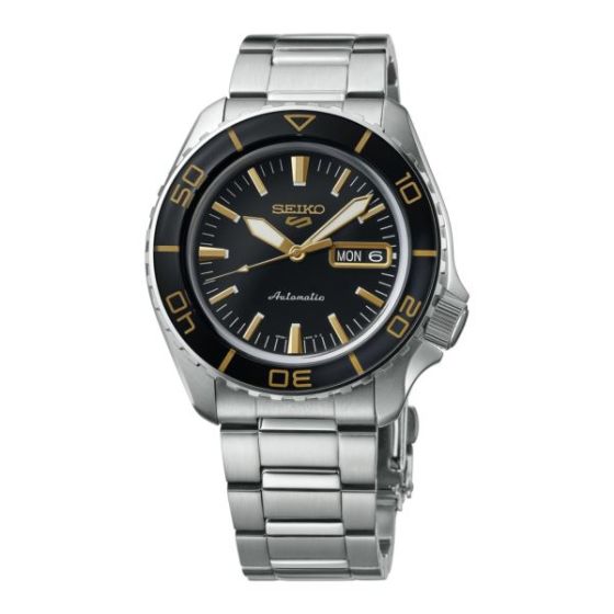 Men's Seiko 5 Sport Automatic Silver-Tone Stainless Steel Watch Black Dial