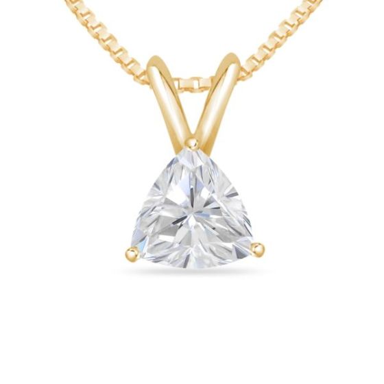 Bright White Pinnacle Trillion Lab Grown Diamond Pendant with chain, 14K Yellow Gold 0.30ct,GH,VVS