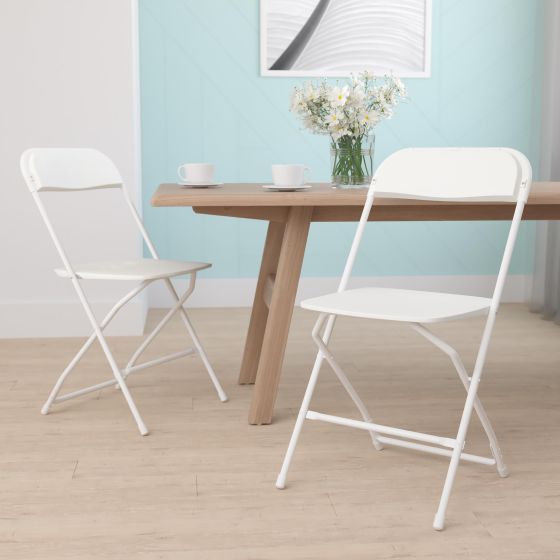 Folding Chair - White Plastic  2 Pack 650LB Weight Capacity - Event Chair