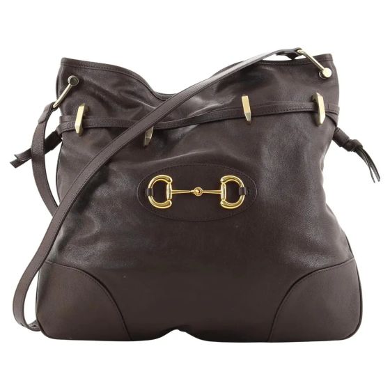 Gucci 1955 Morsetto Large Leather Horsebit Drawstring Brown Bucket Bag