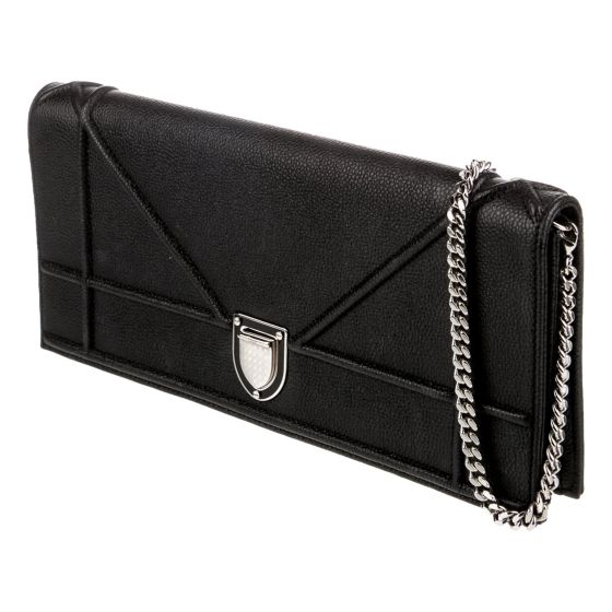 Dior Black Calfskin Leather Diorama Wallet on Chain