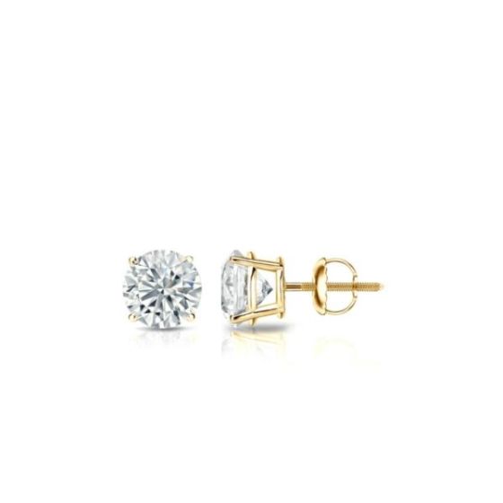 Bright White Round Lab Grown Diamond Screwback Stud in 14K Yellow Gold 0.18ct, Color-FG, Clarity-VS