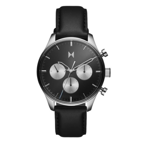 Men's Airhawk Multi-Dial Black Leather Strap Watch Black Dial