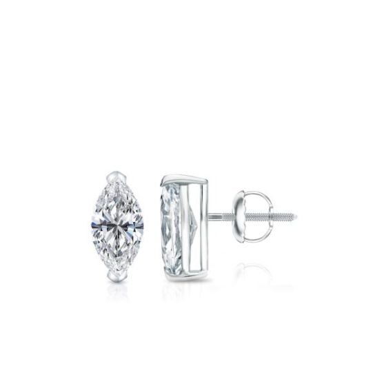 Bright White Pinnacle Marquise Lab Grown Diamond Screwback Stud in 14K White Gold 0.07ct, GH, VVS
