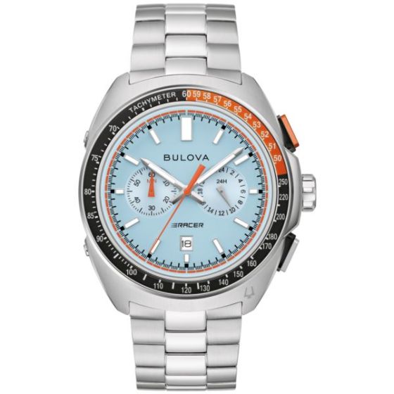 Men's Racer Chronograph Silver-Tone Stainles Steel Watch Blue Dial