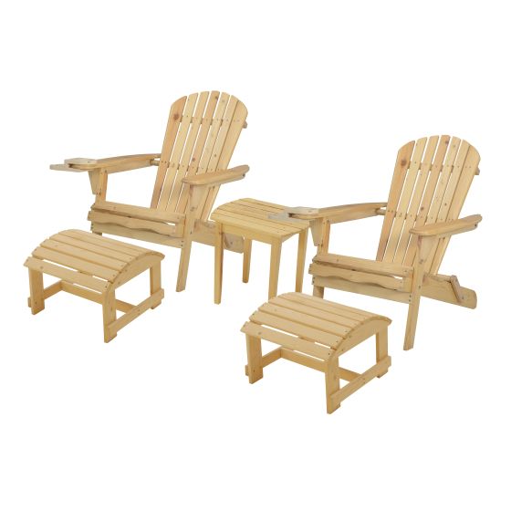 Blizzard - 2 Foldable Adirondack Chairs w/Cup Holders, 2 Ottoman & End Table - Natural