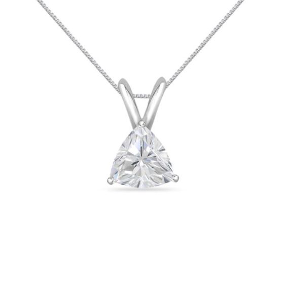 Bright White Pristine Trillion Lab Grown Diamond Pendant with chain, 14K White Gold 0.30ct, GH,VS