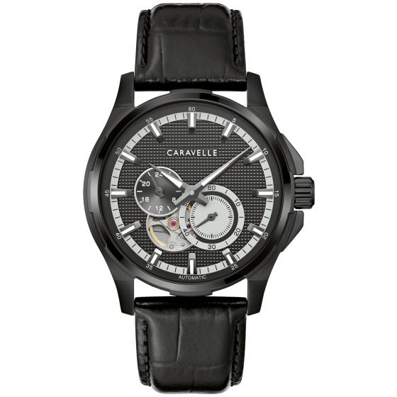 Men's Dress Leather Strap watch, Black dial