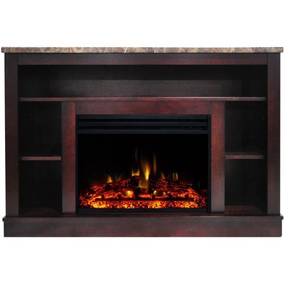 Seville Electric Fireplace Heater with 47-In. Mahogany TV Stand, Enhanced Log Display, Multi-Color F
