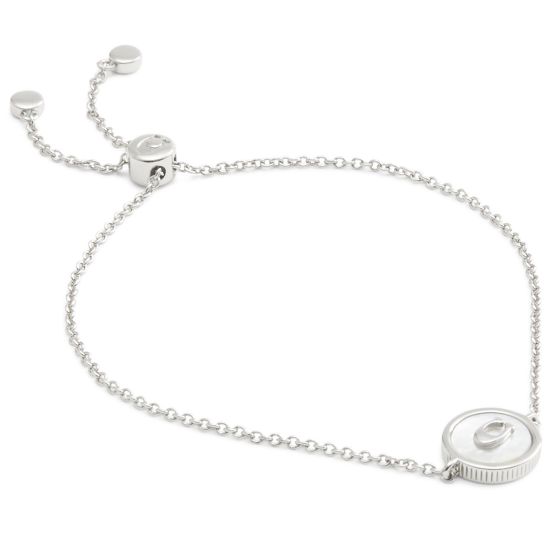 Mother of Pearl Coin Slider Bracelet - Cream/Rhodium