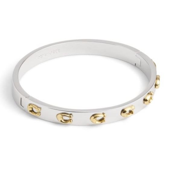 Signature C Hinged Bangle - Silver/Gold