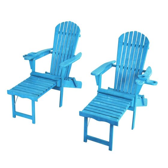 Oceanic Adirondack Chaise Lounge w/Ottoman & Beverage Holder, Set of 2 - Sky Blue