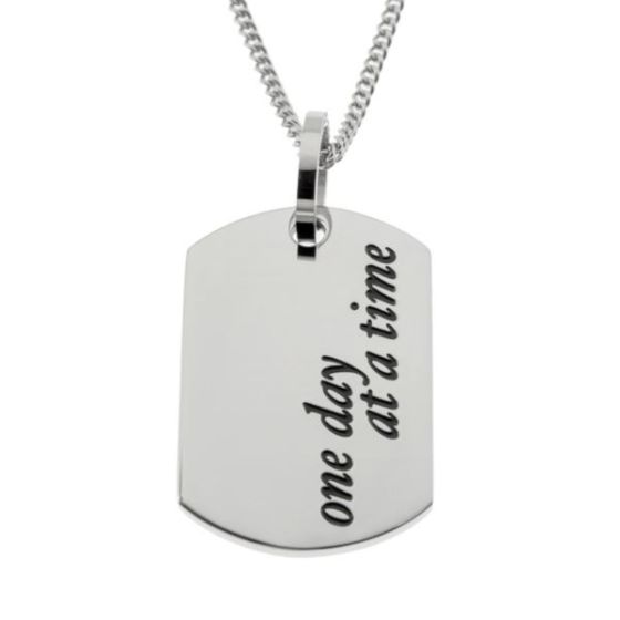 Joyful Sentiments One Day At A Time Dog Tag Pendant Necklace