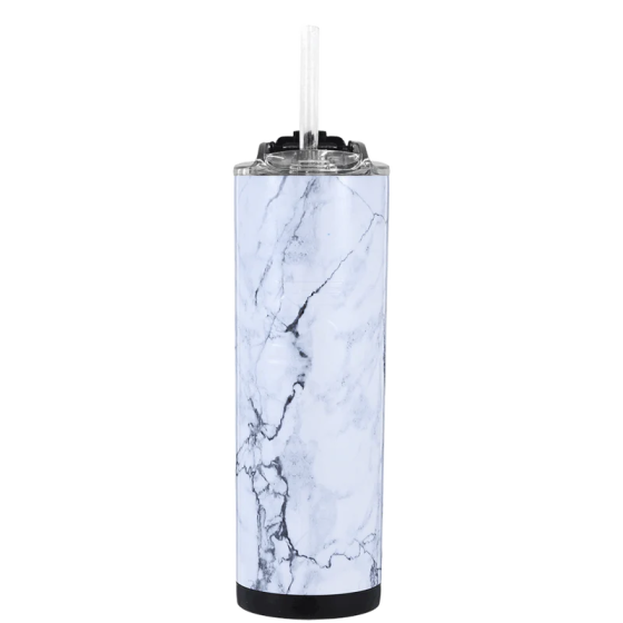 IceShaker 20oz Insulated Stainless Steel Skinny - Tumbler w/Straw & Lid-White Marble
