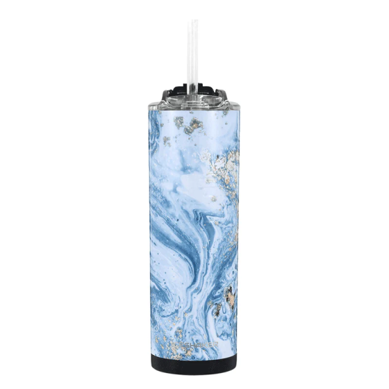 IceShaker 20oz Insulated Stainless Steel Skinny - Tumbler w/Straw & Lid-Blue Marble