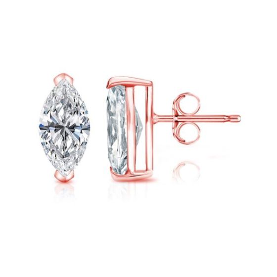 Bright White Pristine Marquise Lab Grown Diamond Stud in 14K Rose Gold 1.30ct, Color-GH,Clarity-VS
