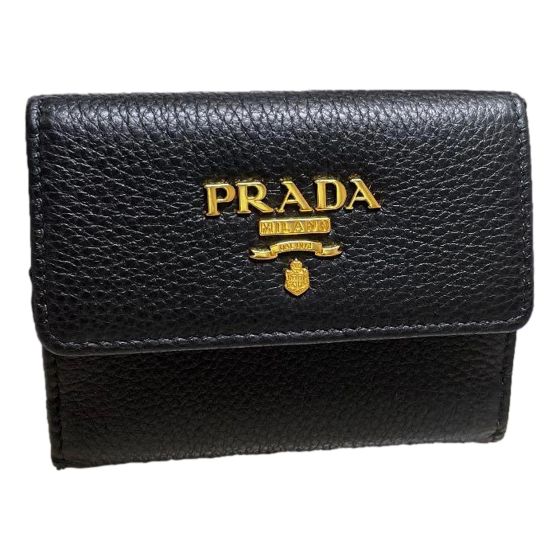 Prada Vitello Grain Nero Black Bifold ID Holder Snap Wallet