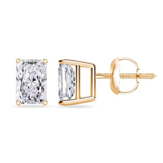 Bright White Pristine Radiant Lab Grown Diamond Screwback Stud in 14K Yellow Gold 1.00ct, GH, VS