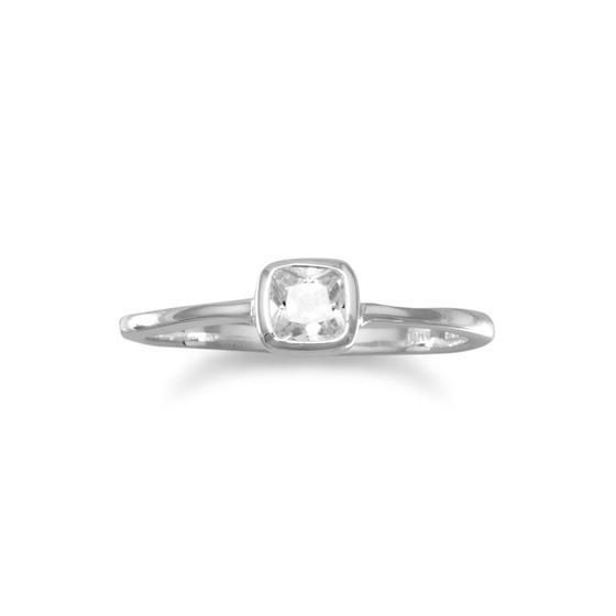 Sterling Silver and Square Cubic Zirconia Ring, Size 8
