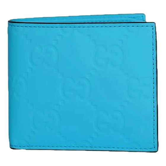 Gucci GG Leather Neon Blue Rubber Effect Bifold Wallet