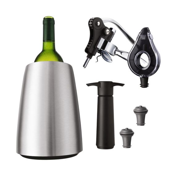 Vacu Vin Wine Set Air Deluxe  with Elegant Stainless-Steel Wine Active Cooler Gift Box
