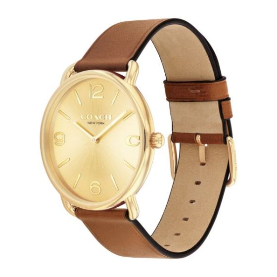 Mens' Elliot Gold & Brown Leather Strap Watch Gold Dial