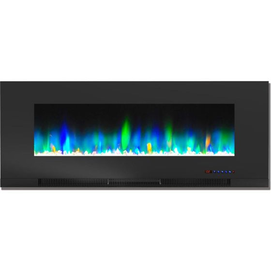 50-In. Wall-Mount Electric Fireplace in Black with Multi-Color Flames and Crystal Rock Display
