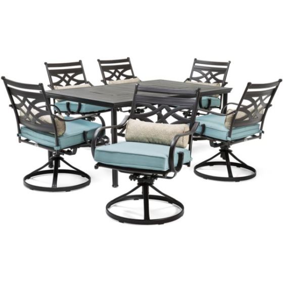 Montclair 7-Piece Dining Set in Ocean Blue with 6 Swivel Rockers and a 40