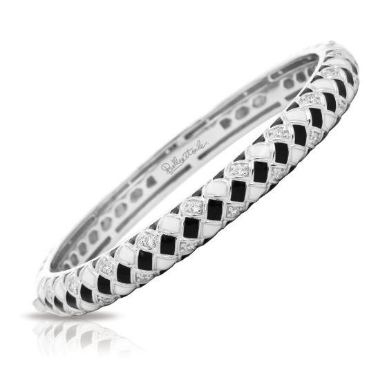 Belle Etoile Harlequin - Black/White Enamel CZ Stackable Bangle. Latch.