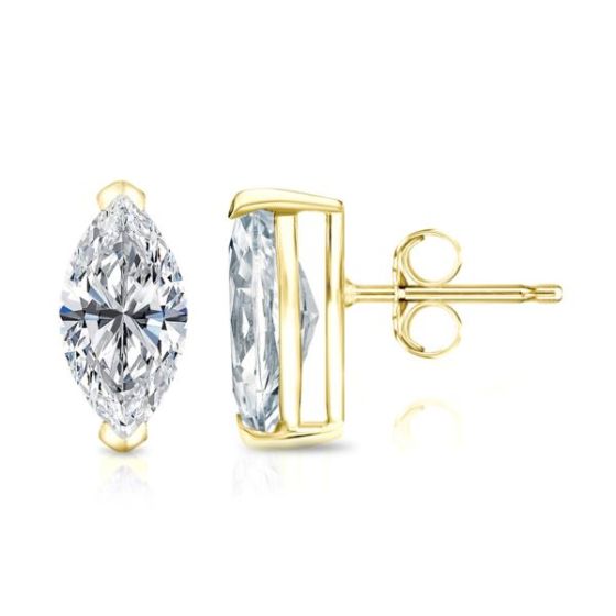 Bright White Pinnacle Marquise Lab Grown Diamond Stud in 14K Yellow Gold 1.40ct,Color-GH,Clarity-VVS