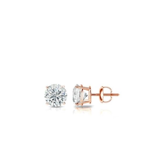 Bright White Round Lab Grown Diamond Screwback Stud in 14K Rose Gold 0.10ct, Color-FG, Clarity-VVS