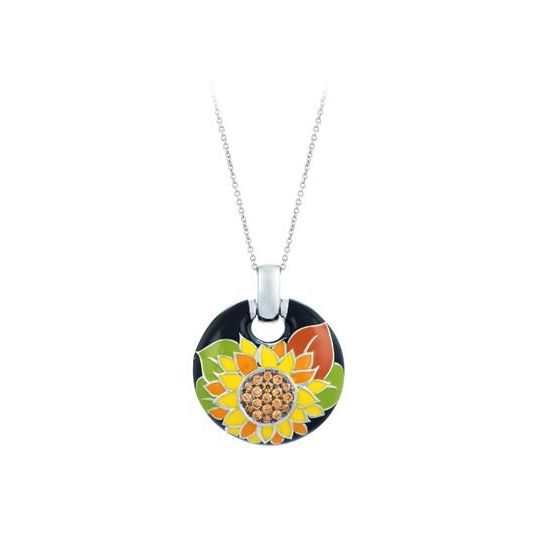 Belle Etoile Round Champagne Cubic Zirconia studded Sunflower Pendant - 925 SS with chain