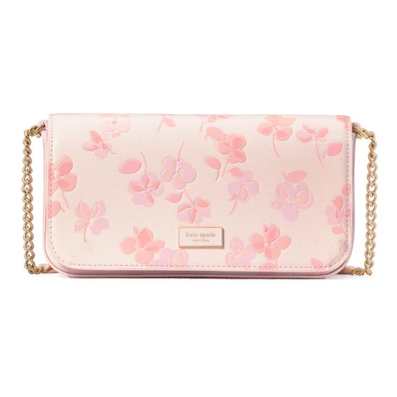 Serena Spring Pansies Embossed Flap Chain Wallet - Blush Cloud Multi