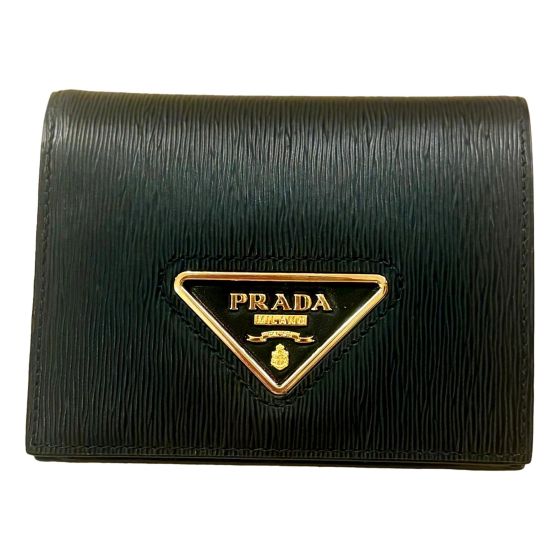 Prada Vitello Move Nero Black Triangle Logo Leather Bifold Snap Wallet