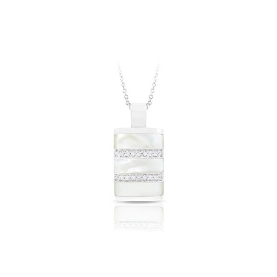 Belle Etoile Round Cubic Zirconia studded White Regal Stripe Pendant - 925 SS with chain
