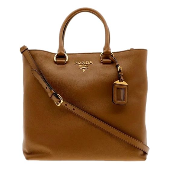 Prada Vitello Phenix Caramel Brown Shopping Tote Bag
